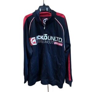 Ecko Unltd Track Jacket Raw&Uncut Black Red 3XL Y2K Big Rhino Streetwear Vintage